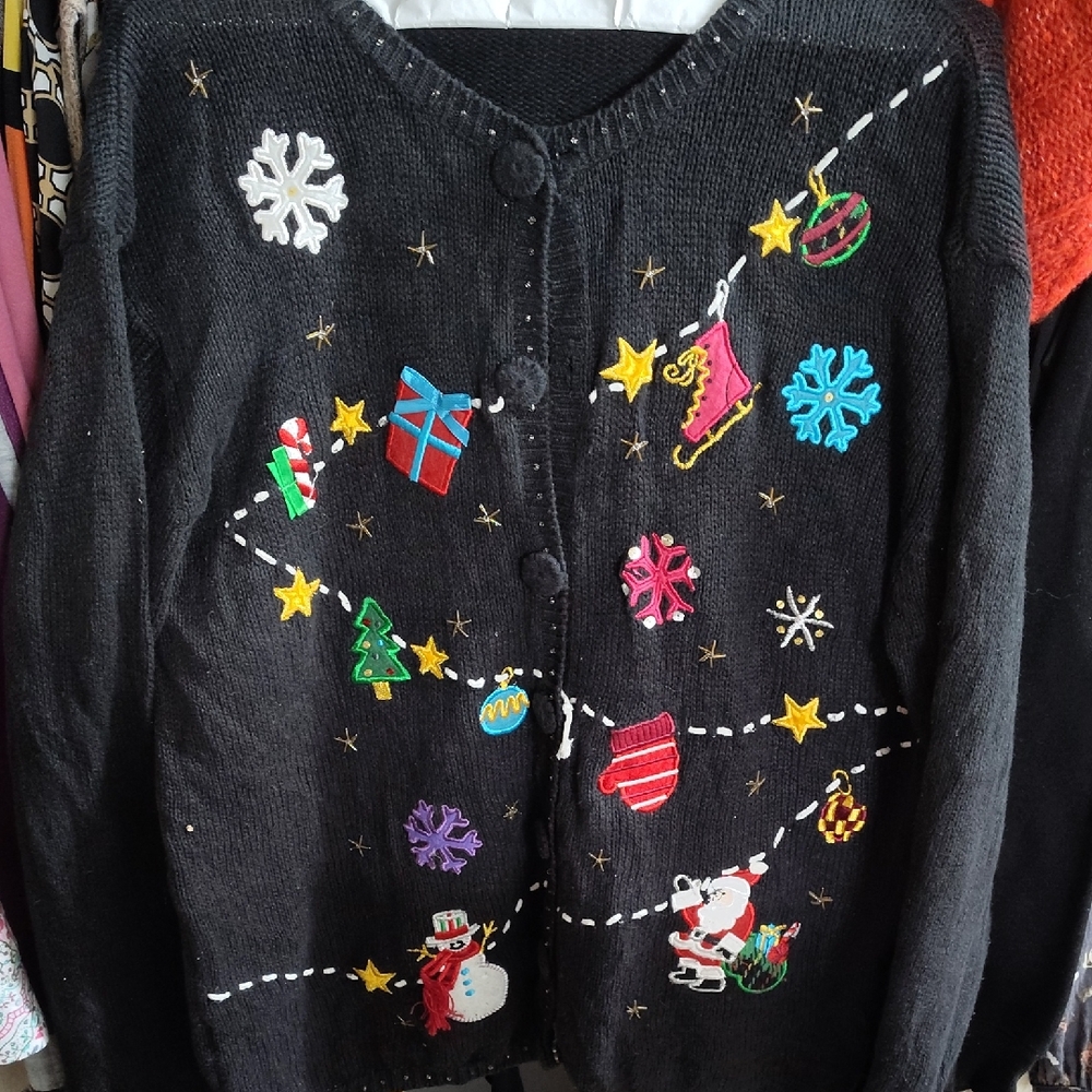 Holiday Editions Black Cardigan with Festive Accents